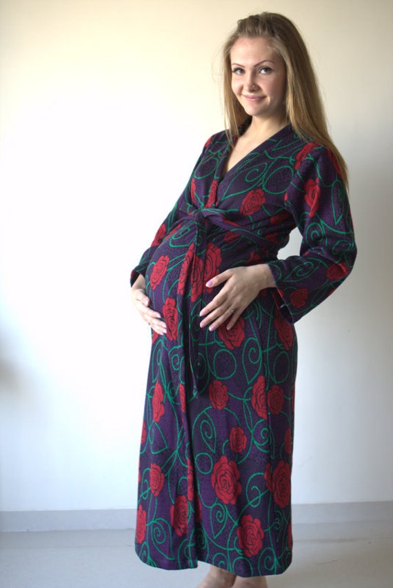 Rote Rosen Warm Winter Pullover Stricken Knöchel-Länge Mutterschaft Robe | Krankenhauskleid, Labor Kleid, Lieferung Stillende Mütter von silkandmore