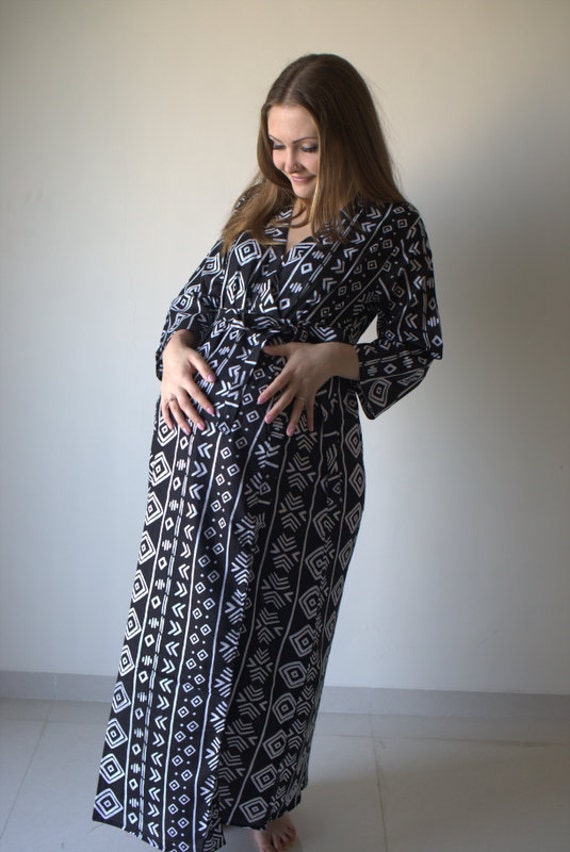 Schwarzes Azteken-Knöchellanges Umstandsgewand-Krankenhaus-Kleid Arbeitskleid Lieferungskleid Stillmütter, Die Mütter Sind Schwangerschaftskleid von silkandmore