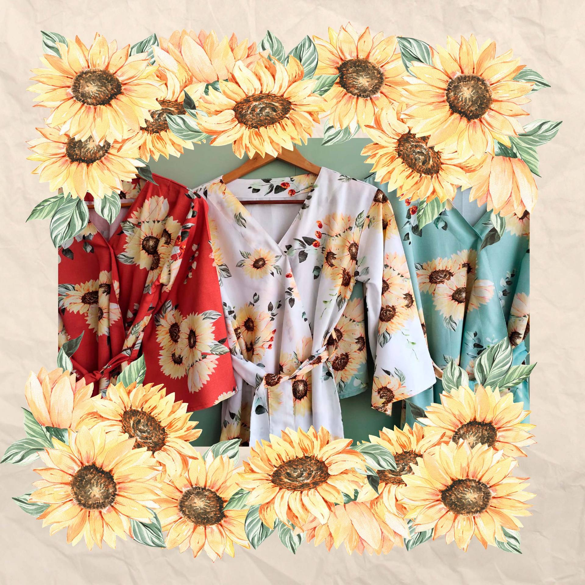 Sonnenblumen & Eukalyptus - Handgezeichnete Aquarell Und Blätter Muster Roben/Pjs Strampler Ready Outfits von silkandmore