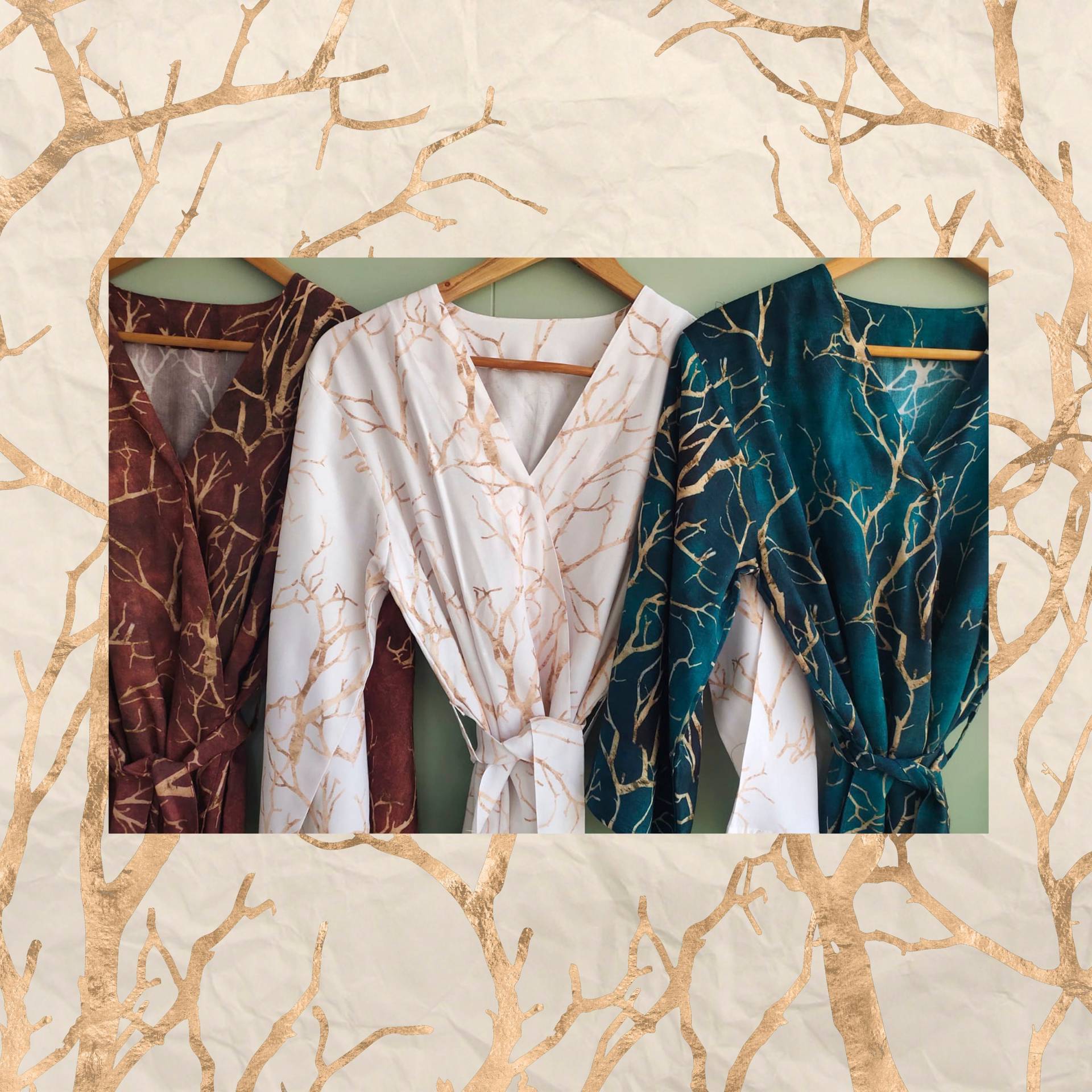 Tief in Der Nacht. Handgezeichnetes Aquarell Gold Zweige Muster - Roben/Pjs Strampler Brautjungfern Machen Outfits von silkandmore
