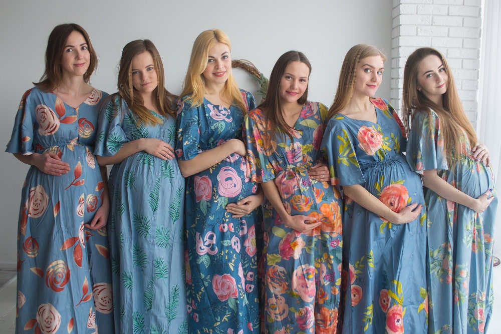 staubigen Blauen Mutterschaft Kaftan - Geknöpft, Empire-Taille Freundlich Kleid, Maxi, Bump Freundlich, Baby-Dusche-Geschenk, Pflege-Kleid von silkandmore