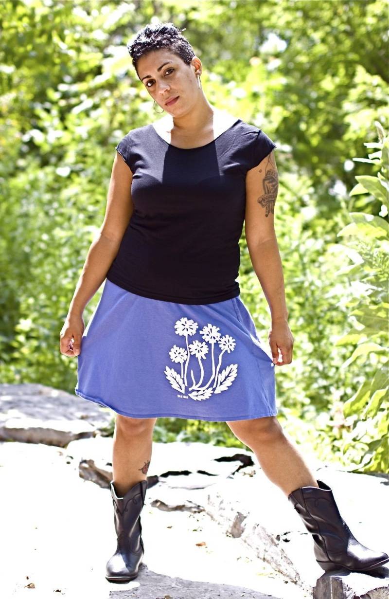 Indigo Blauer Löwenzahn-Baumwollrock Mit Taille von silkoak