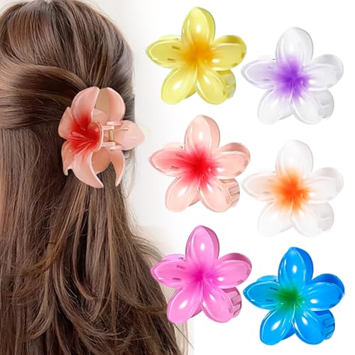 6 Stück Blumen Haarklammern Damen, 8cm groß Hawaii Blumenhaarklammer, Rutschfeste Haarklammern für Dickes Dünnes Lockiges Haar, Blumen Haarspangen Set Sommer Haarschmuck - Silttble von silttble