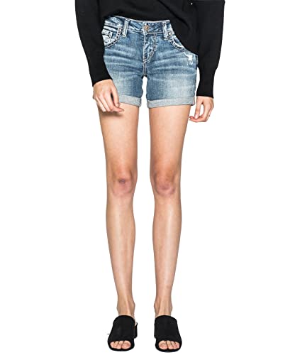 Silver Jeans Co. Damen Boyfriend mittelhoher Taille Jeans-Shorts, Light Wash Sjl268, 30 von Silver Jeans Co.