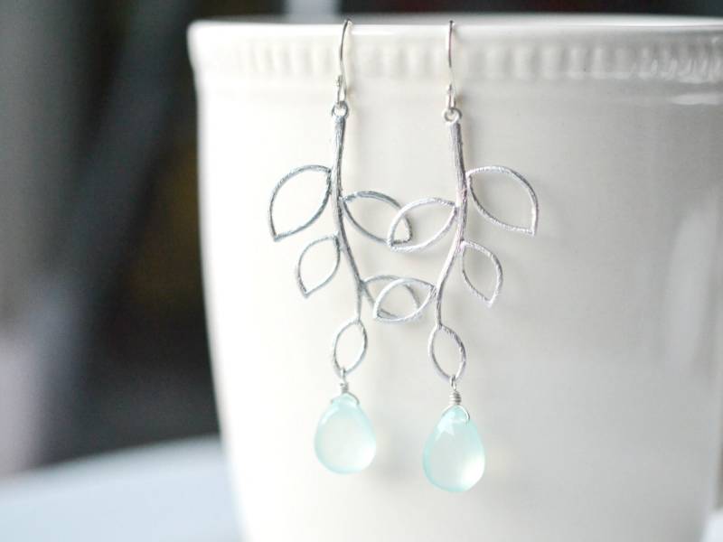 Aqua Brautjungfer Ohrringe - Blaue Hochzeit Baum Statement Schmuck Natur Inspirierte von silverandivy
