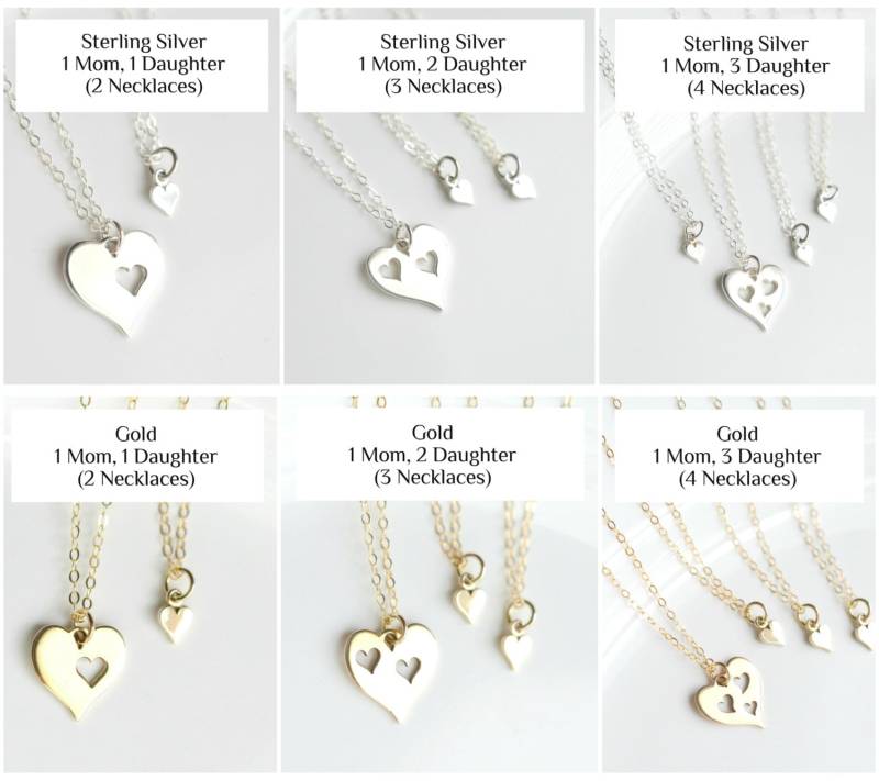 Gold Oder Sterling Silber Mutter Tochter Halskette Set 2 3 4 - Muttertagsgeschenk Für Mama Von Passender Herz Geburtstag Schmuck von silverandivy