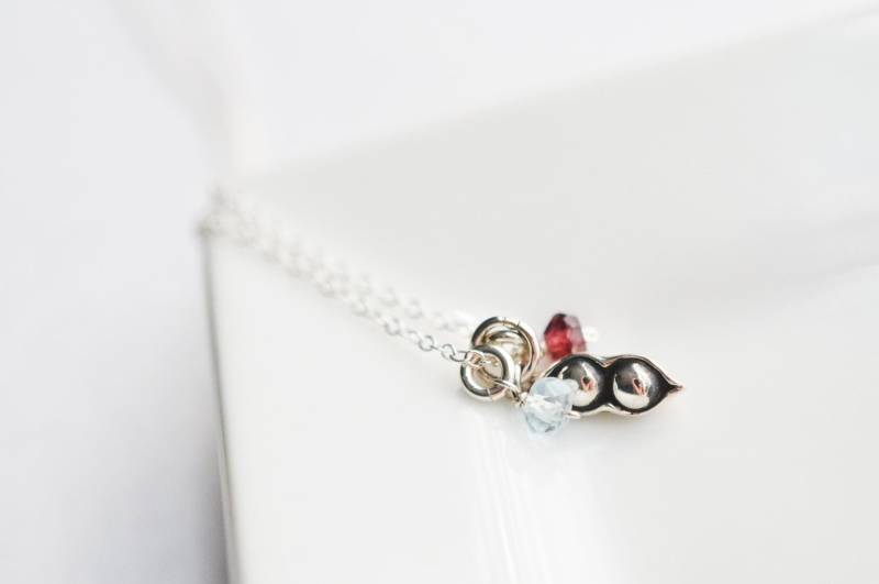 Zwei Erbsen in Einer Pod Halskette, Familie 2 Charm, Geburtsstein Schmuck, Personalisiertes Geschenk Für Mutter Tochter von silverandivy