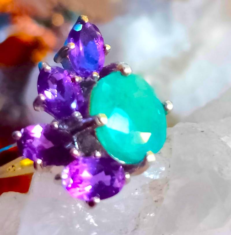 10 Mm Durchmesser.natürliche Grandidierit Und Amethyst 925 Silber Sterling Ring Größe 6 3/4 von silverandnaturalgems