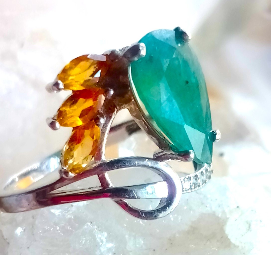 13 X 11 Mm Natürlicher Grandidierit Und Citrin 925Er Sterlingsilber Ringgröße 7 3/4 von silverandnaturalgems