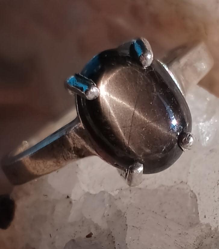 9 X 7 Mm Natürlicher 6 Strahliger Stern Schwarzer Saphir 925 Silber Sterling Ringgröße 5 3/4 von silverandnaturalgems