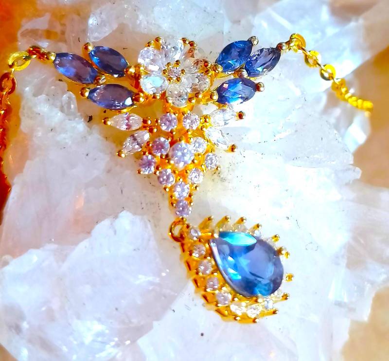 Natürliche Nicht Erhitzte Tansanit 925 Silber Sterling Halskette Mit Goldener Platte von silverandnaturalgems