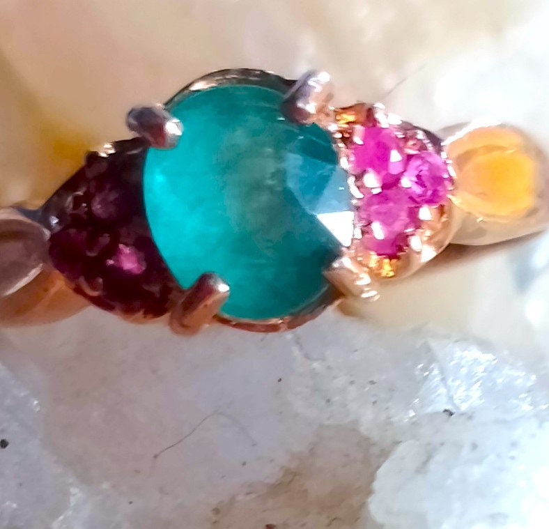 Natürlicher Grandidierit Und Pinker Saphir 925 Silber Sterling Rose Vergoldet Platte Ring Größe 8 1/4 von silverandnaturalgems