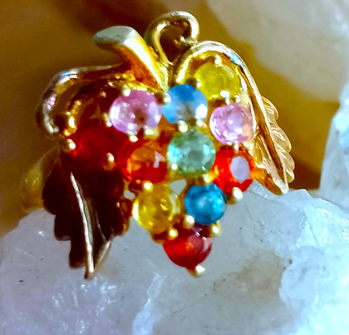 Schöne Weintraube Mit Natürlichem Multicolor Saphir 925 Silber Sterling Vergoldet Platte Ring Größe 6 3/4 von silverandnaturalgems
