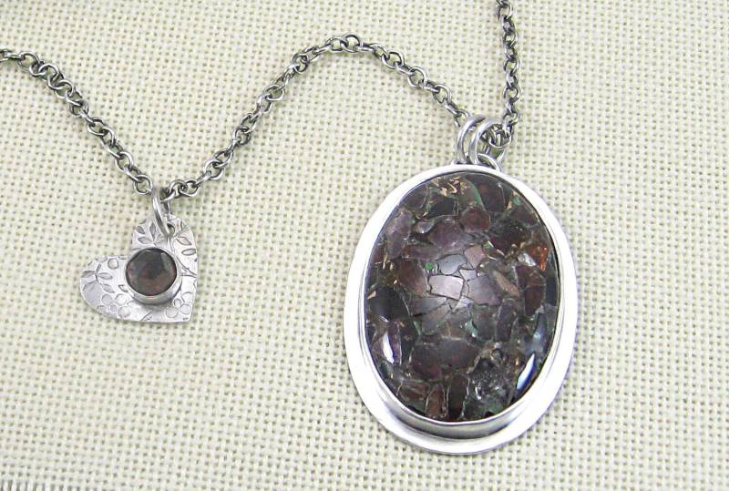 Mosaik Sterling Halskette Mit Granat Herz Anhänger von silverbelledesigns