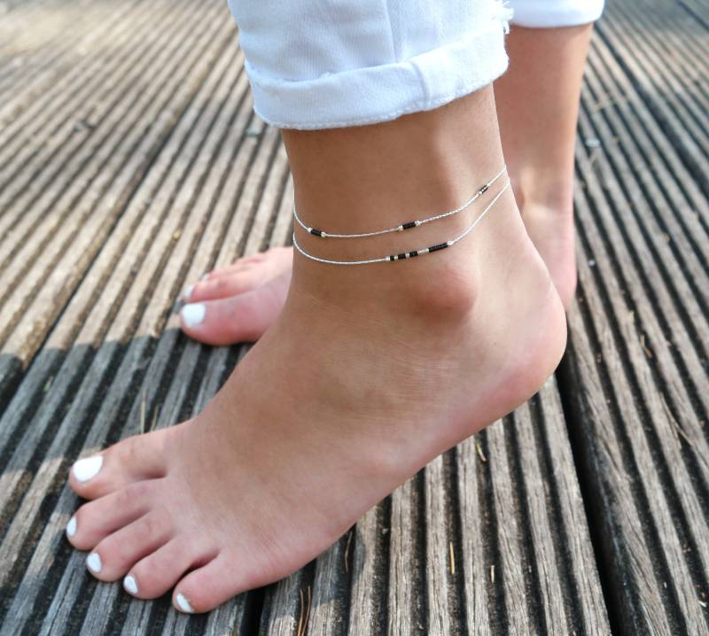 2Er Set Beenden Armbänder Ultra - 925 Schmuck Schwarz Solid Silber Schlange Kette Und Fuß Schwarze Knöchel Knöchelbandage von silverbirdjewels