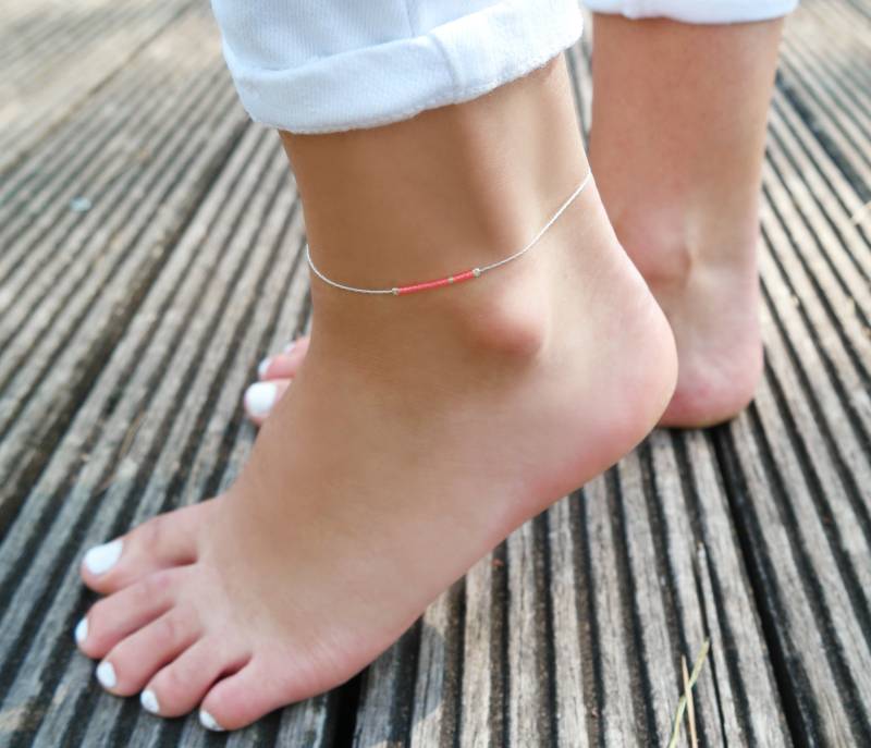 -925 Solid Silber Schlangenkette - Ende Ultra Knöchel Armband Perlen Rosa Fluo Miyuki Worden Fuß Strand Fußkettchen von silverbirdjewels