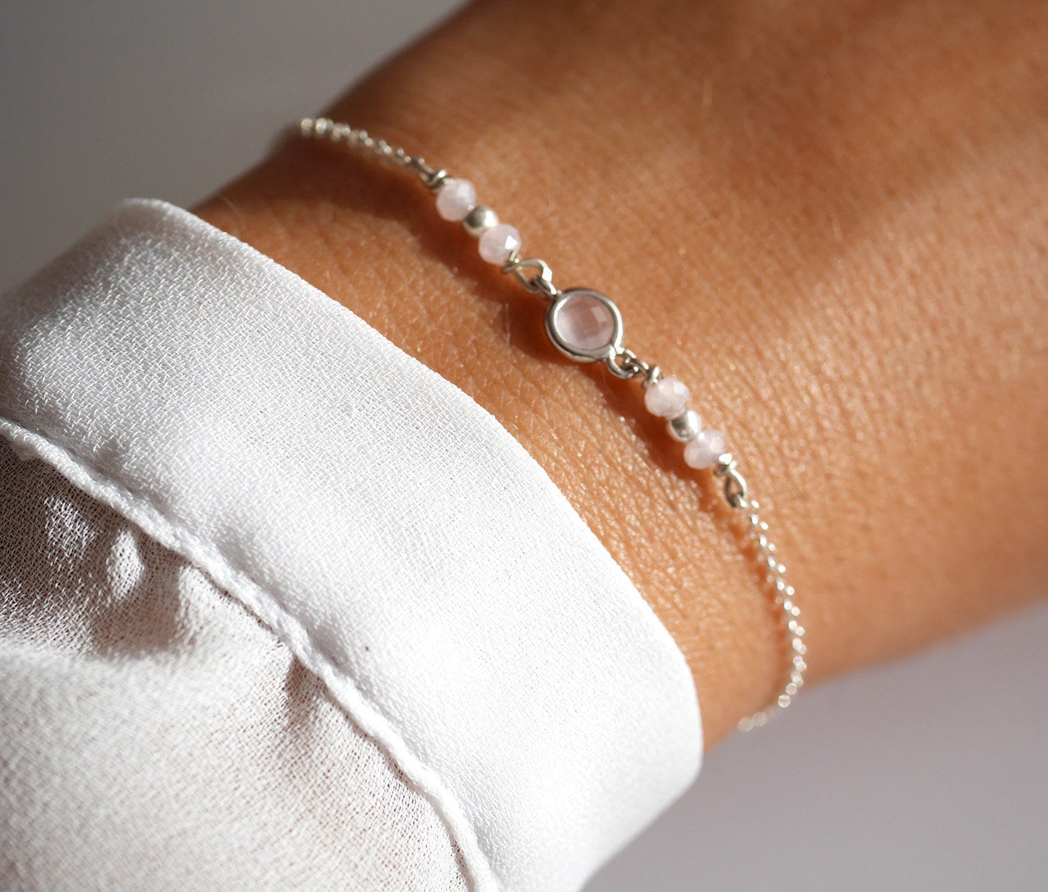 925Er Silberarmband - Blassrosa Chalcedonstein Pastellrosa Steinarmband Silberkette Steinschmuck Brautjungfer, Hochzeit von silverbirdjewels