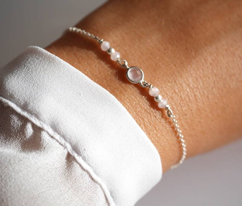 925Er Silberarmband - Blassrosa Chalcedonstein Pastellrosa Steinarmband Silberkette Steinschmuck Brautjungfer, Hochzeit von silverbirdjewels