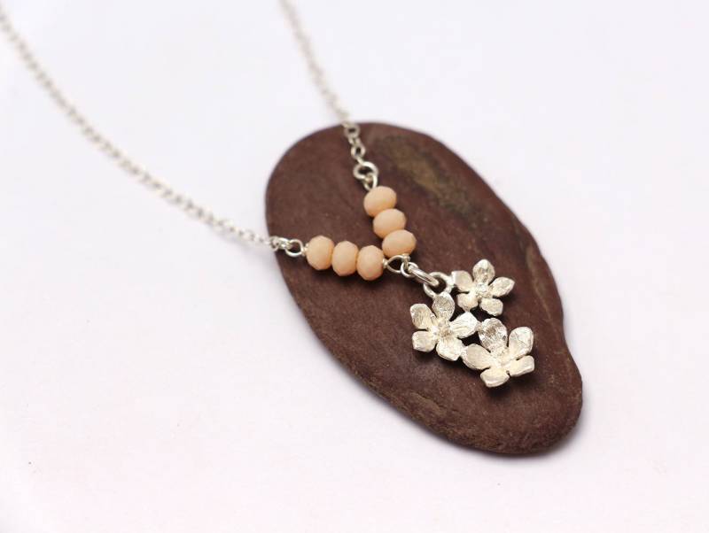 Collier Blume Silber - Solide Silberkette 925-stein Angeln Chalcedon Perlen Halskette Hochzeit von silverbirdjewels