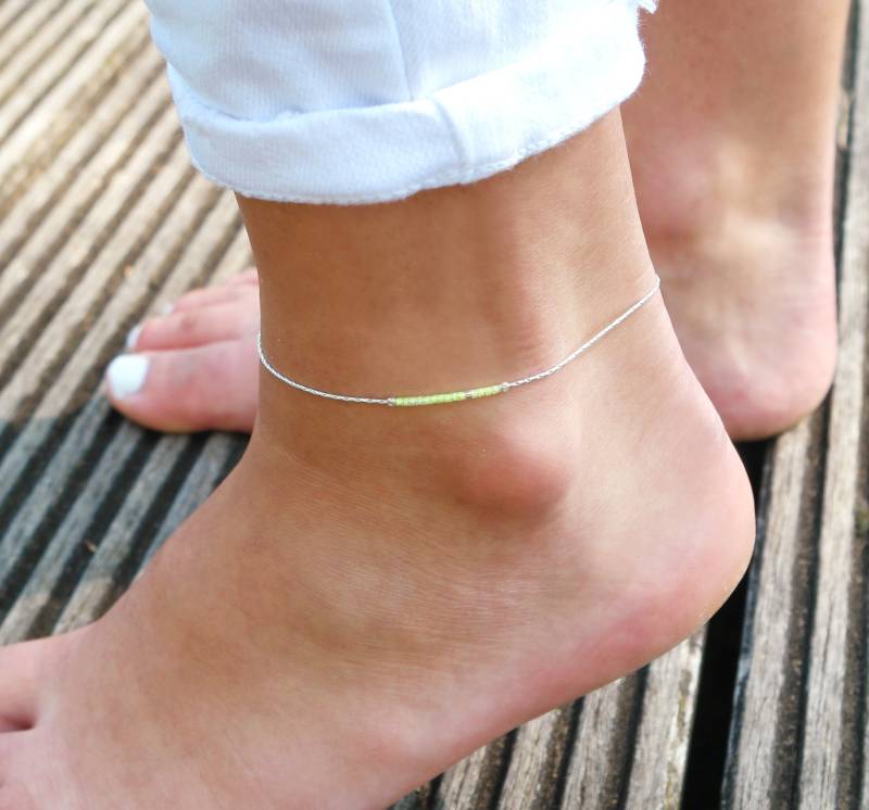 Ende Ultra Knöchel-Armband - Silber Schlange Massivem 925 Miyuki Perlen Fluo Gelb Kette Knöchel War Fuß Strand Armband von silverbirdjewels