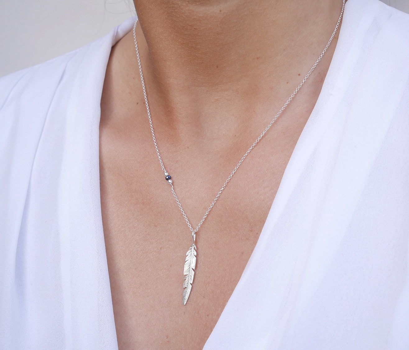 Federhalskette Aus 925Er Silber - Silberkette Federanhänger Boho-Chic Boho Lange Stapelbare Halskette Elegantes Ende von silverbirdjewels