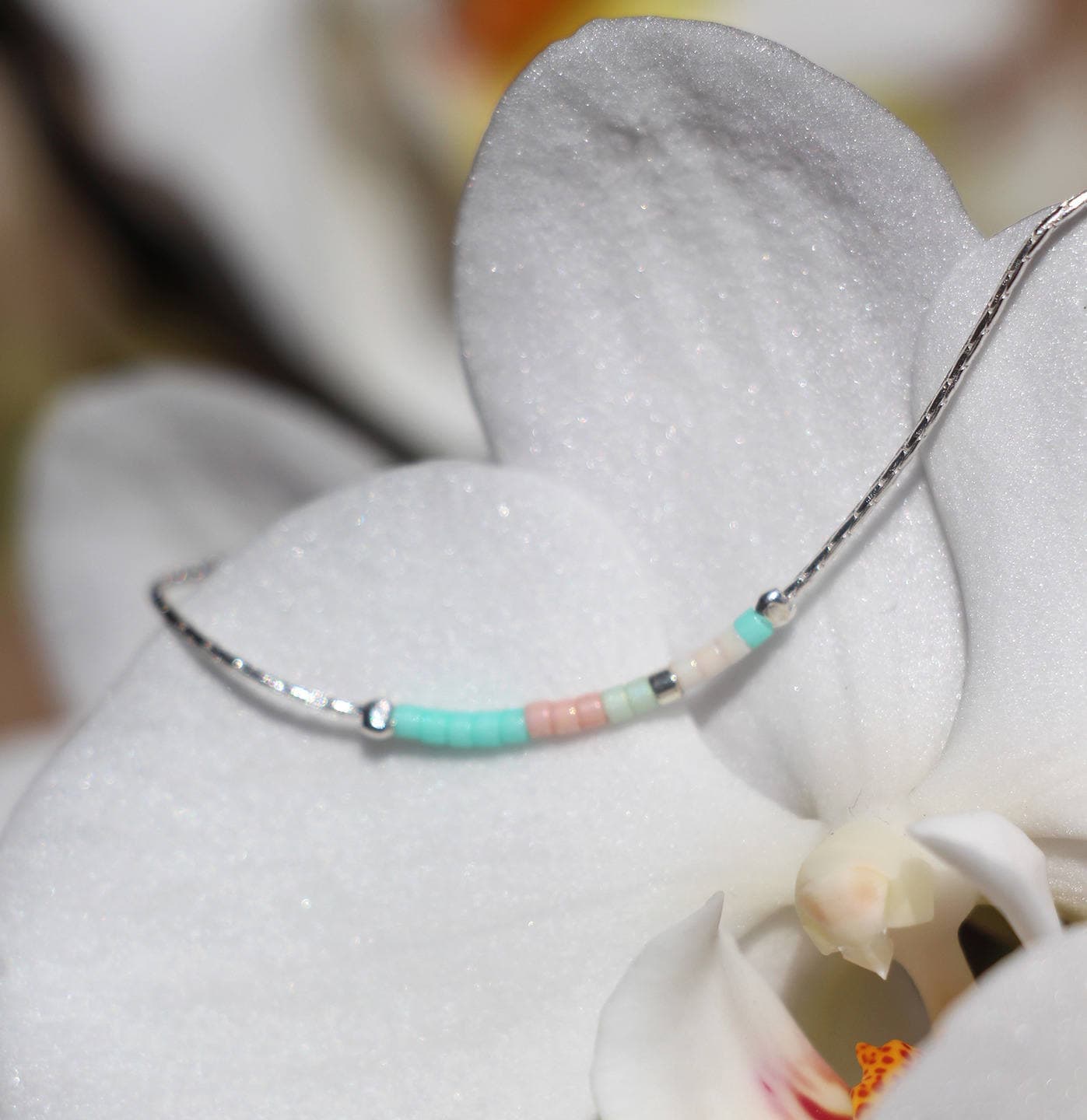 Feine Halskette, Massive Schlangenkette Aus 925Er Silber Und Miyuki-Perlen in Mint Pastellrosa von silverbirdjewels