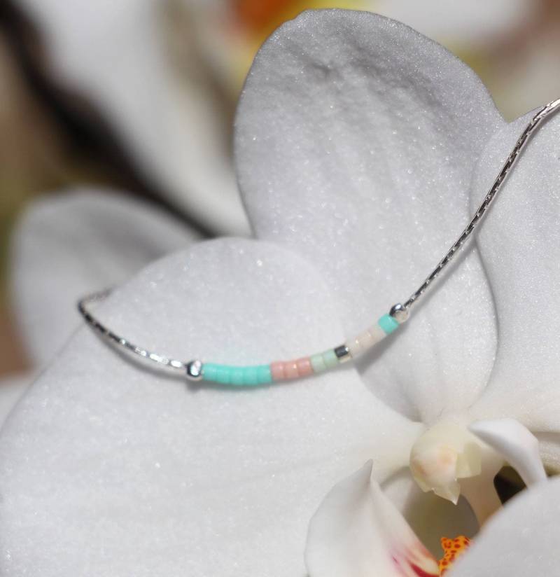 Feine Halskette, Massive Schlangenkette Aus 925Er Silber Und Miyuki-Perlen in Mint Pastellrosa von silverbirdjewels