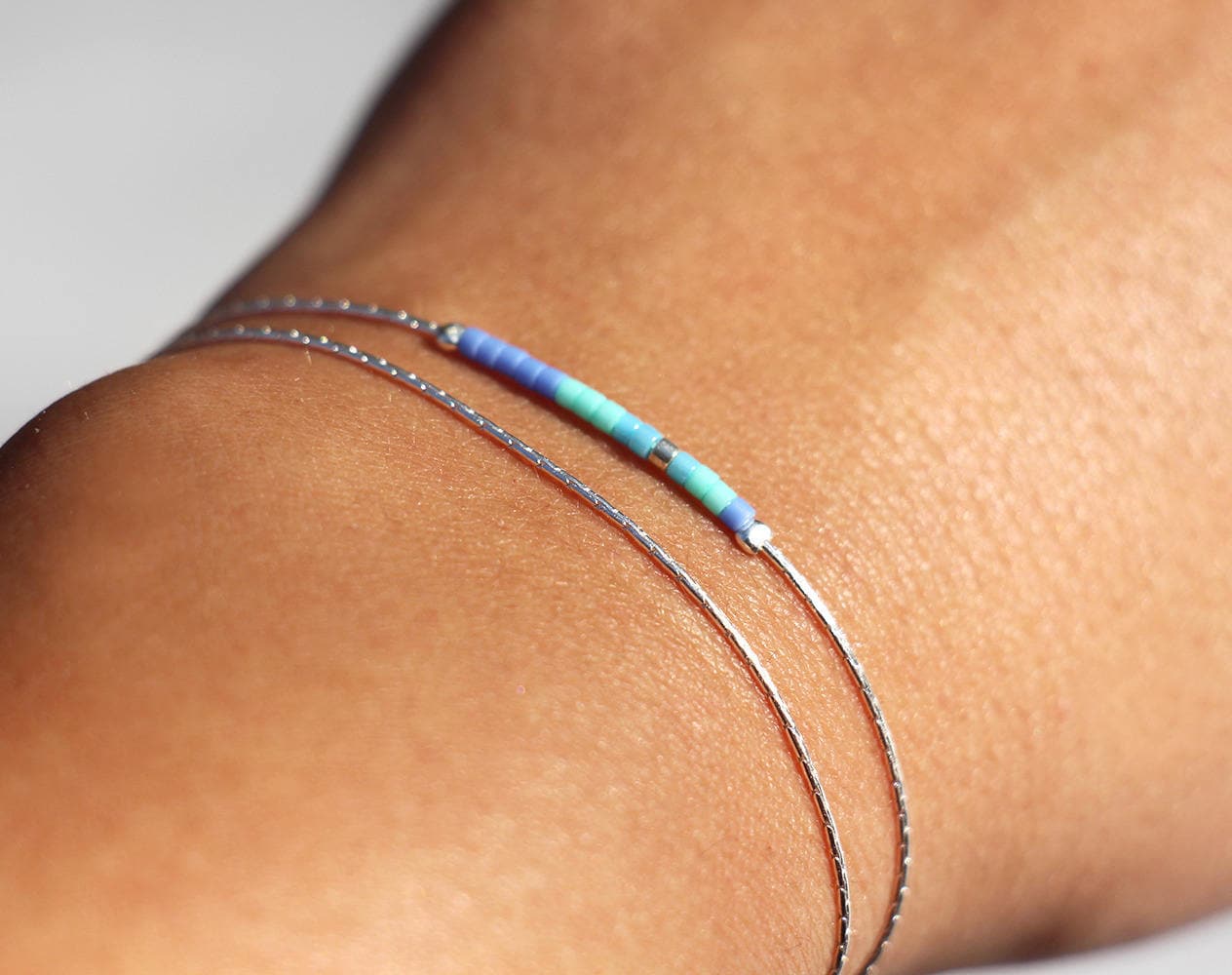 Feines Doppelt Gewickeltes Armband, Massive Schlangenkette Aus 925Er Silber Und Mint - Türkisblaue Miyuki-Perlen von silverbirdjewels