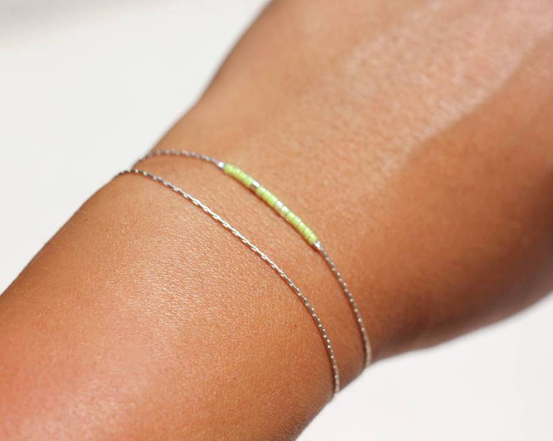 Feines Doppelwickelarmband - Schlangenkette Aus Massivem Silber 925 Fluoreszierende Gelbe Miyuki-Perlen Gelbes Perlenarmband Alltagsarmband von silverbirdjewels