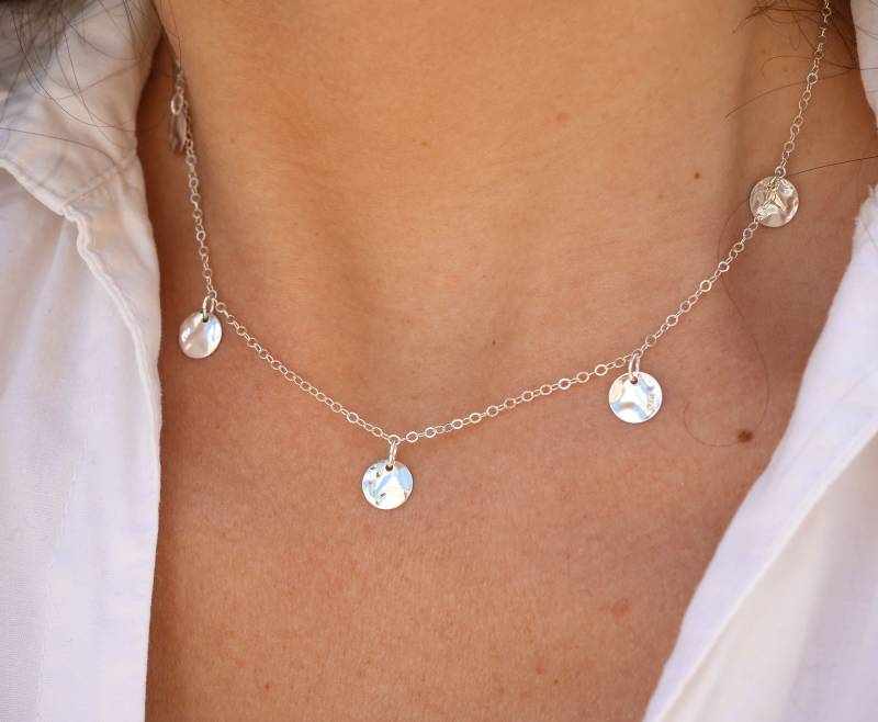 Fünf Gehämmert Medaille Halskette - Silber 925 Kreise Boho-Chic Boho Scheiben 5 Medaillen von silverbirdjewels