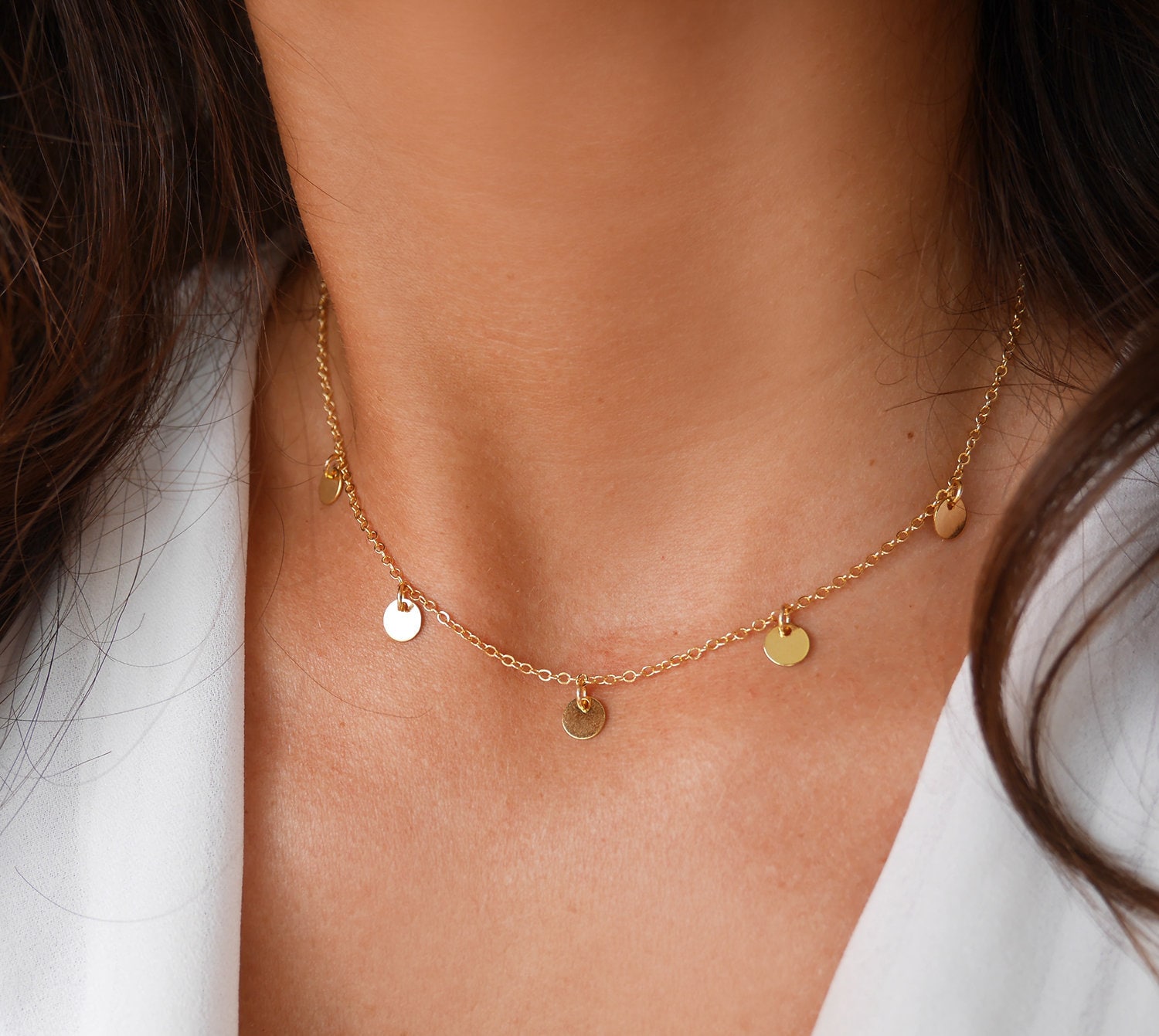 Halskette Fünf Medaillen - Gold Vergoldete Goldmedaillen Kreise Golden Bohemian-Chic Boho Disc Kette 5 Runden-Halskette von silverbirdjewels