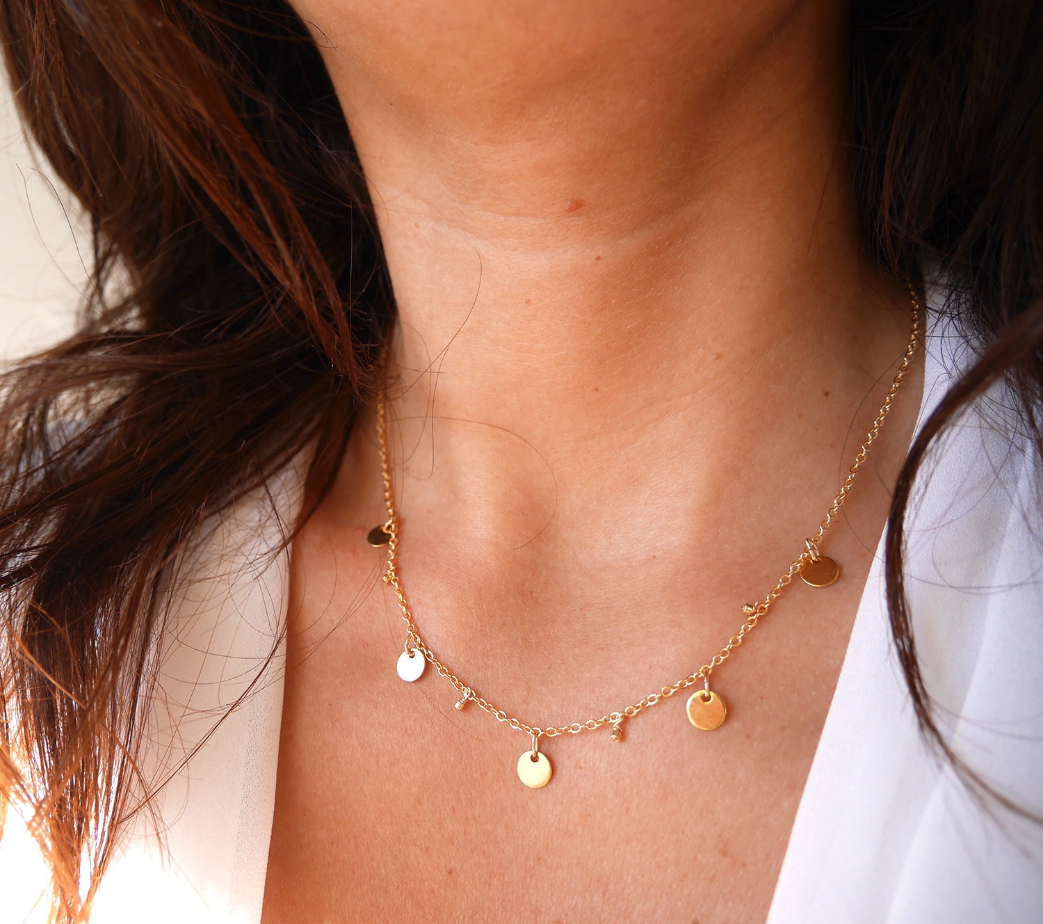 Halskette Fünf Medaillen - Gold Vergoldete Goldmedaillen Kreise Golden Bohemian-Chic Boho Disc Kette 5 Runden-Halskette von silverbirdjewels