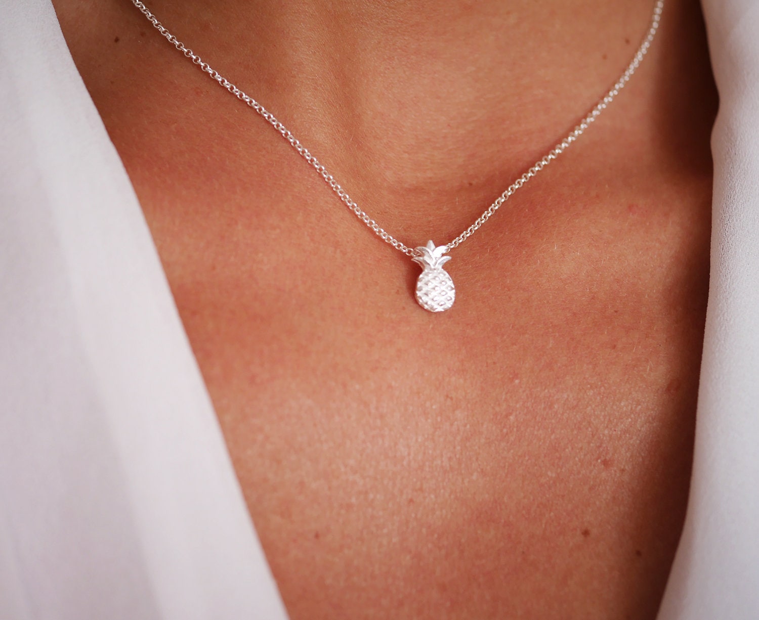 Halskette Silber Ananas 925 - Silberkette Stapelbar Schmuck-Schmuck Anhänger Feine von silverbirdjewels