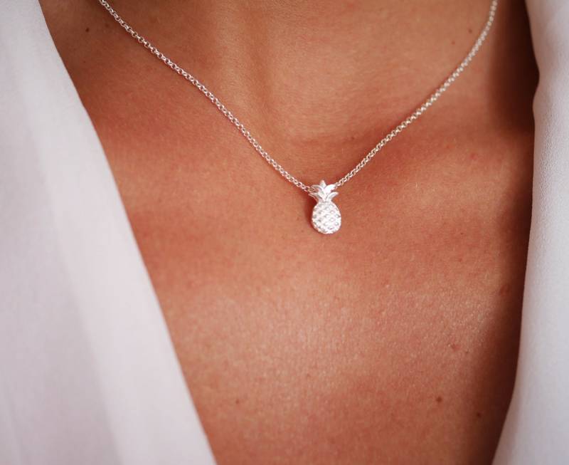 Halskette Silber Ananas 925 - Silberkette Stapelbar Schmuck-Schmuck Anhänger Feine von silverbirdjewels