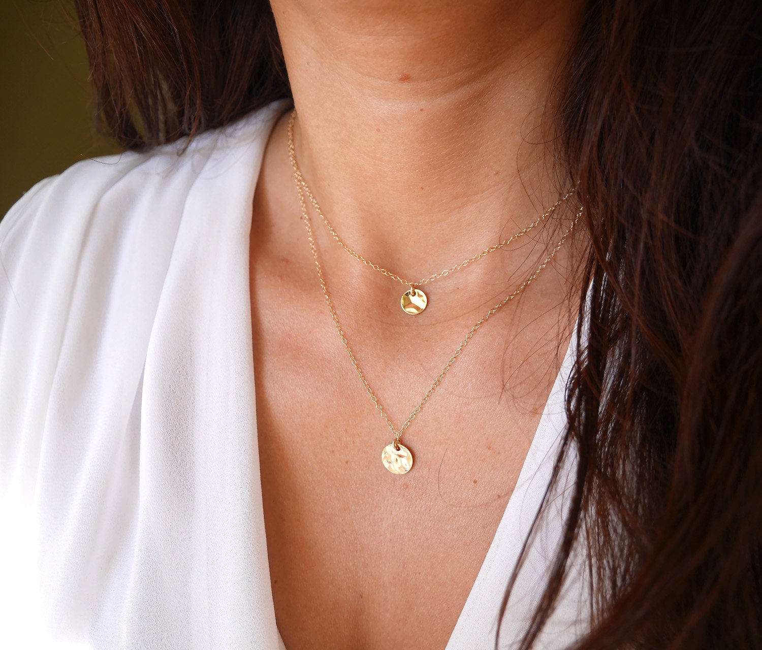 Halskette - Vergoldet Gehämmerte Medaillen Doppelte Runden Goldene Kreise Boho-Chic Reihe von silverbirdjewels