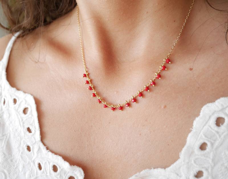 Halskette - Vergoldet Rote Glasperlen Rot Und Gold Feine Perlenkette Veredelt Elegant Weihnachtsschmuck Abend von silverbirdjewels