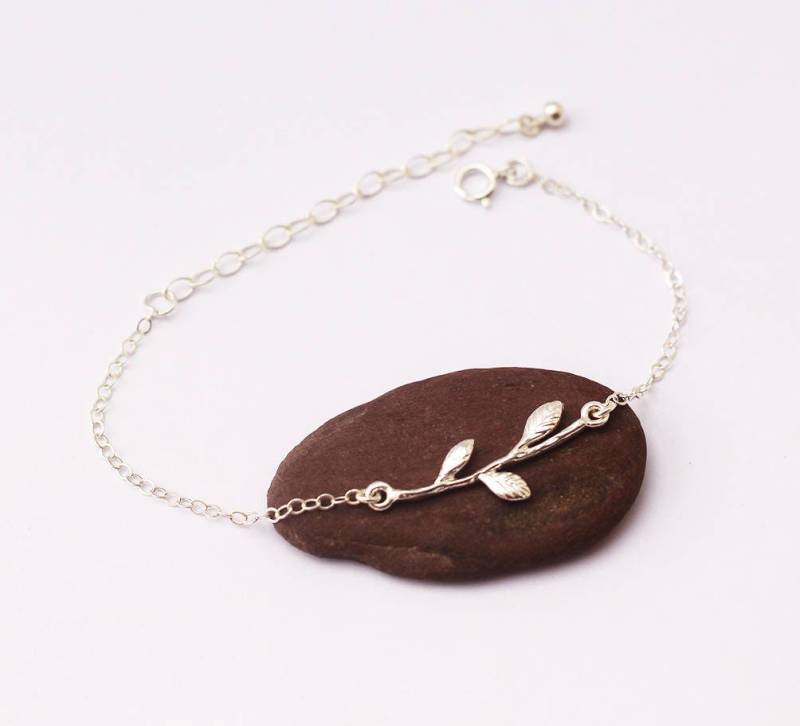 Muttertag Geschenk-Armband-Zweig Mit Blätterarmband in Sterling Silber 925-Armband Fein Und Elegant-Brautjungfer Schmuck von silverbirdjewels