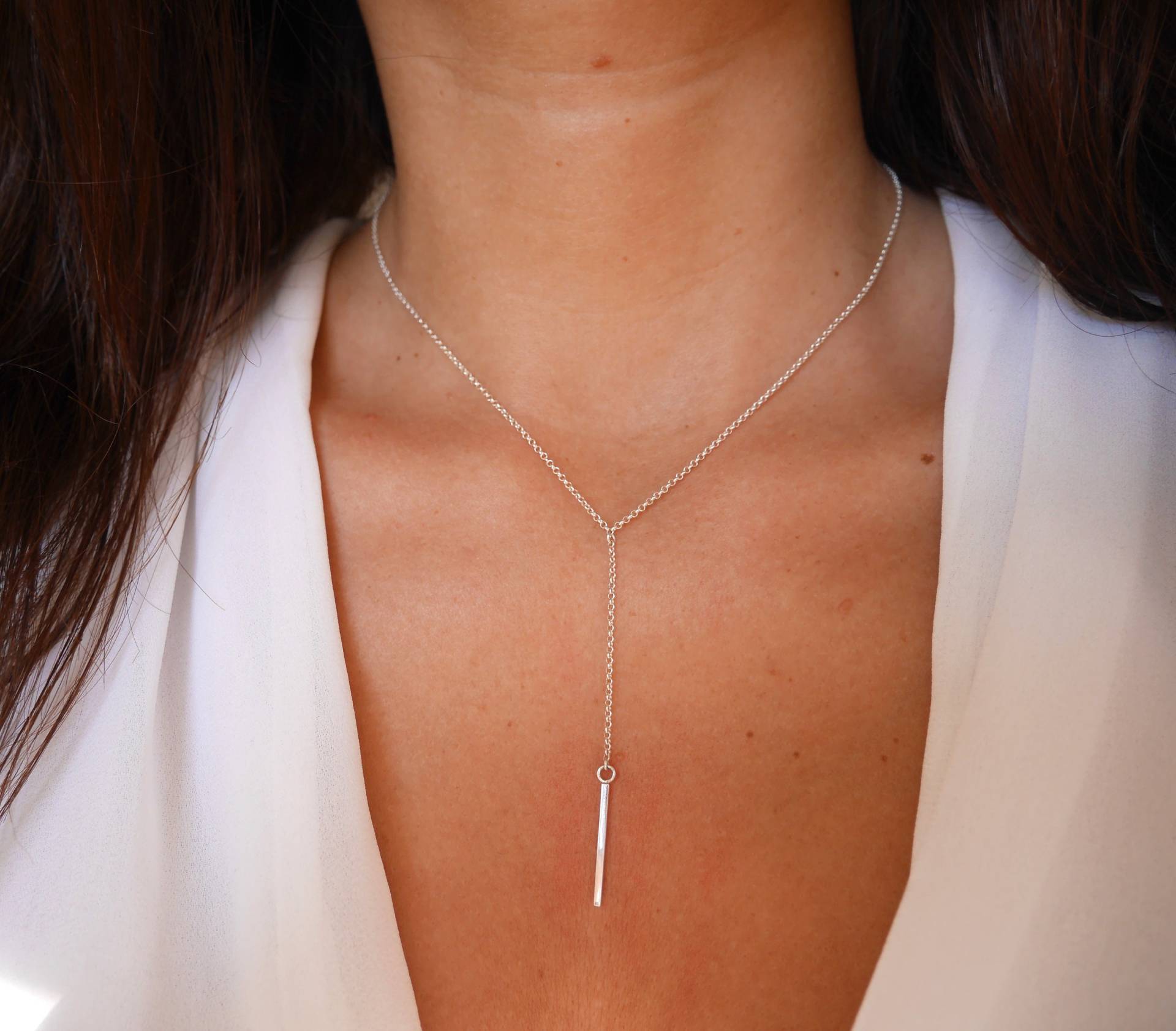 Muttertag Geschenk-Lange Lasso-Halskette Y-Halskette Silber 925-Silver-Bar Halskette Minimalistisch Schmuck von silverbirdjewels