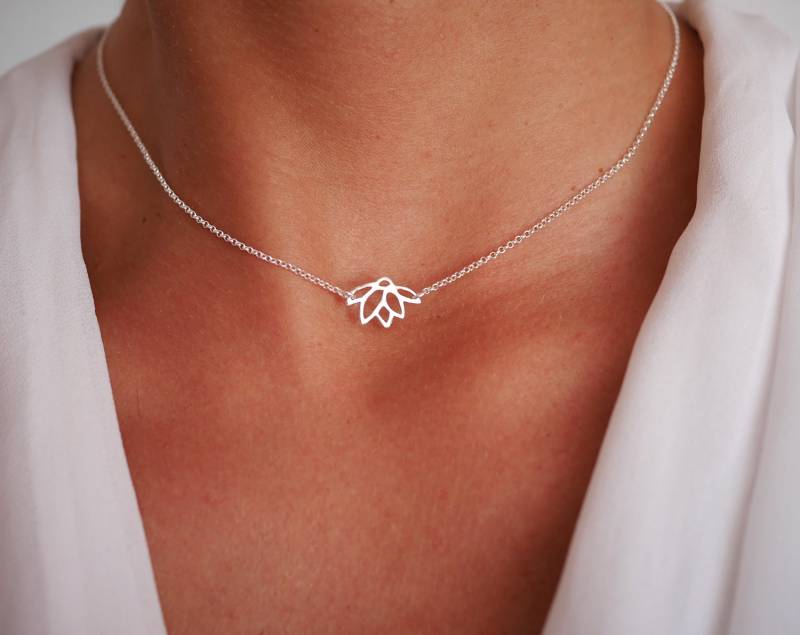 Nenuphare Halskette Silber 925 - Schmuck Kette Nenuphare Geschenk Valentinstag Boho Muttertag von silverbirdjewels