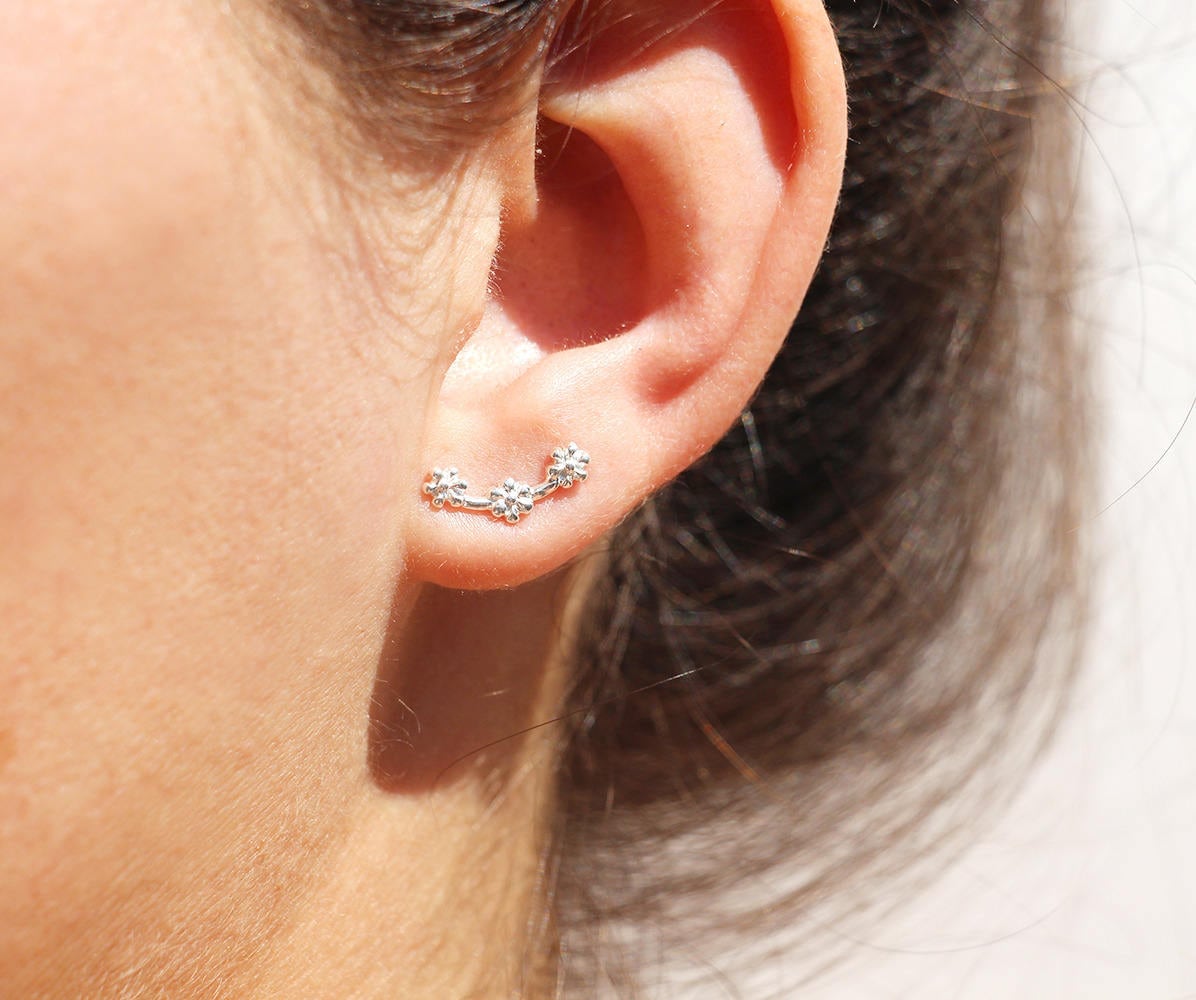 Ohrringe Chip "3 Mini Flowers', Sterlingsilber 925 von silverbirdjewels