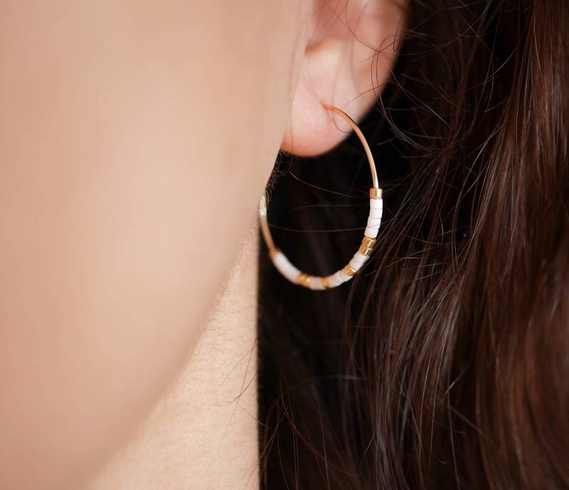 Ohrringe Creole Gold - Plated Perlen Miyuki Weiß Und Gold Schmuck War Runde von silverbirdjewels