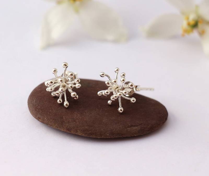 Ohrstecker, Blumenkugel-Ohrringe Aus Massivem 925Er Silber - Schmuck Sterlingsilber Ohrstecker Silberblume von silverbirdjewels