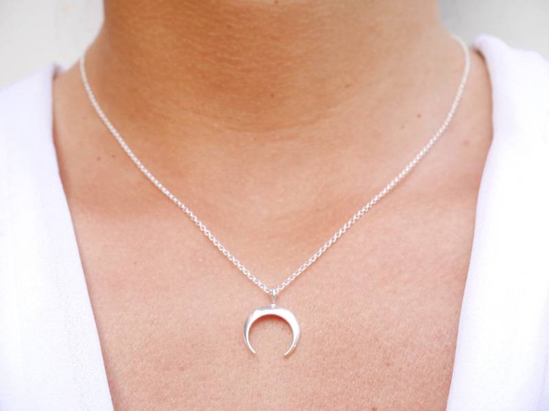 Silber Halbmond Halskette 925 - Mond Schmuck Silberkette Boho von silverbirdjewels