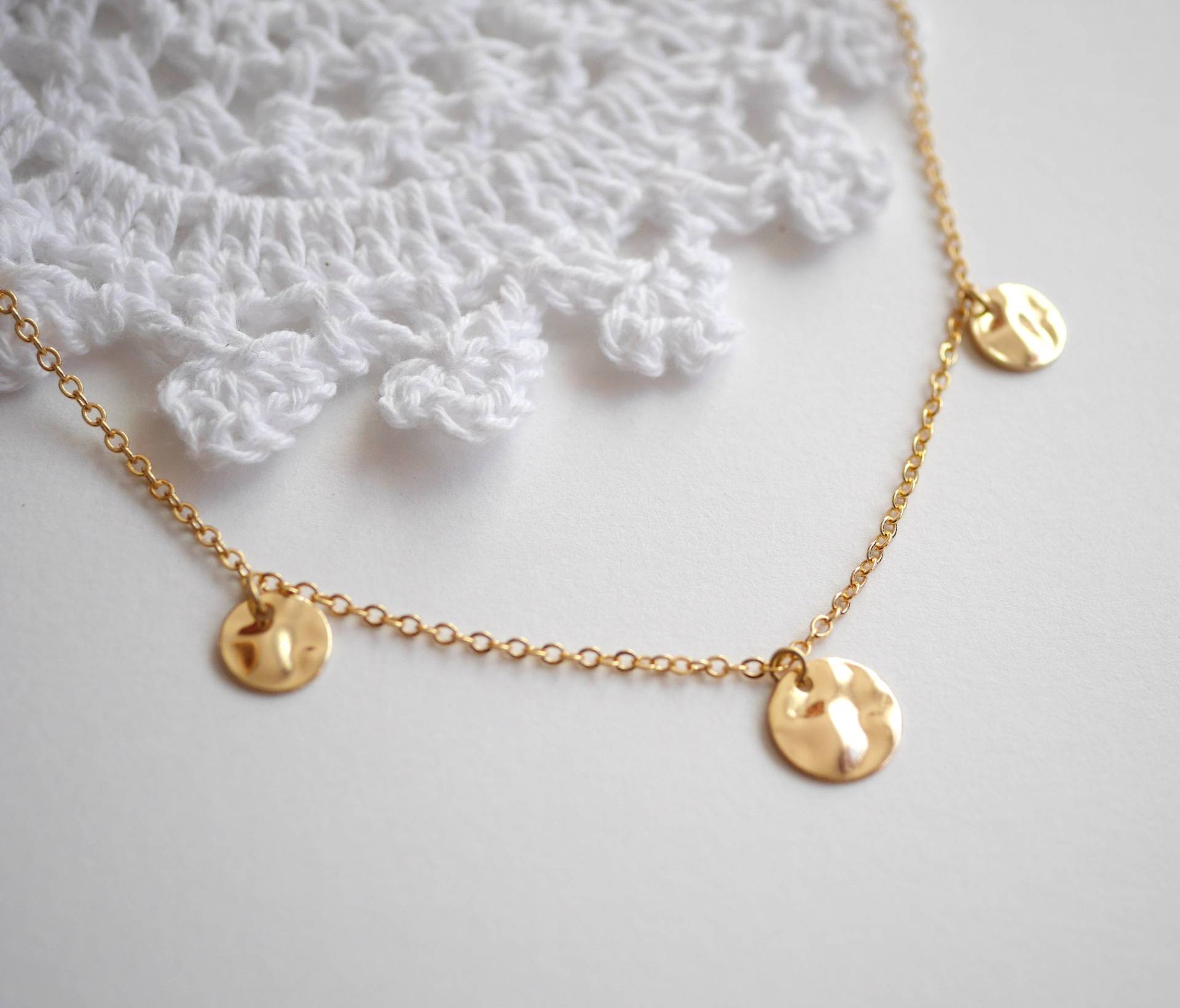 Vergoldete Halskette - 3 Marmorierte Medaillen Goldene Kreise Boho-Chic Boho Scheiben-Halskette Mit Goldmedaillen Runde von silverbirdjewels