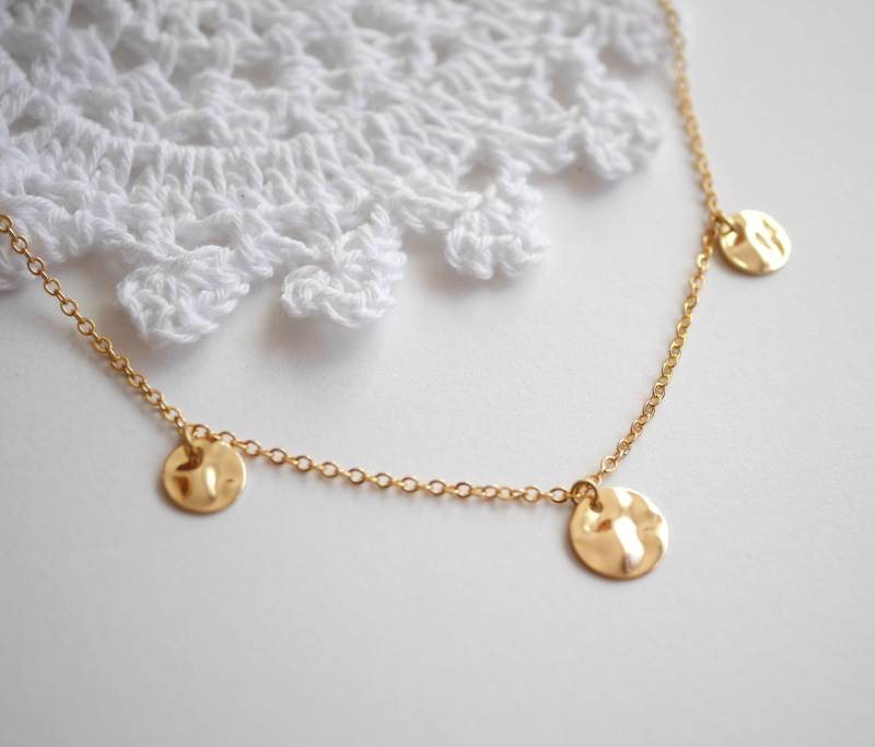 Vergoldete Halskette - 3 Marmorierte Medaillen Goldene Kreise Boho-Chic Boho Scheiben-Halskette Mit Goldmedaillen Runde von silverbirdjewels