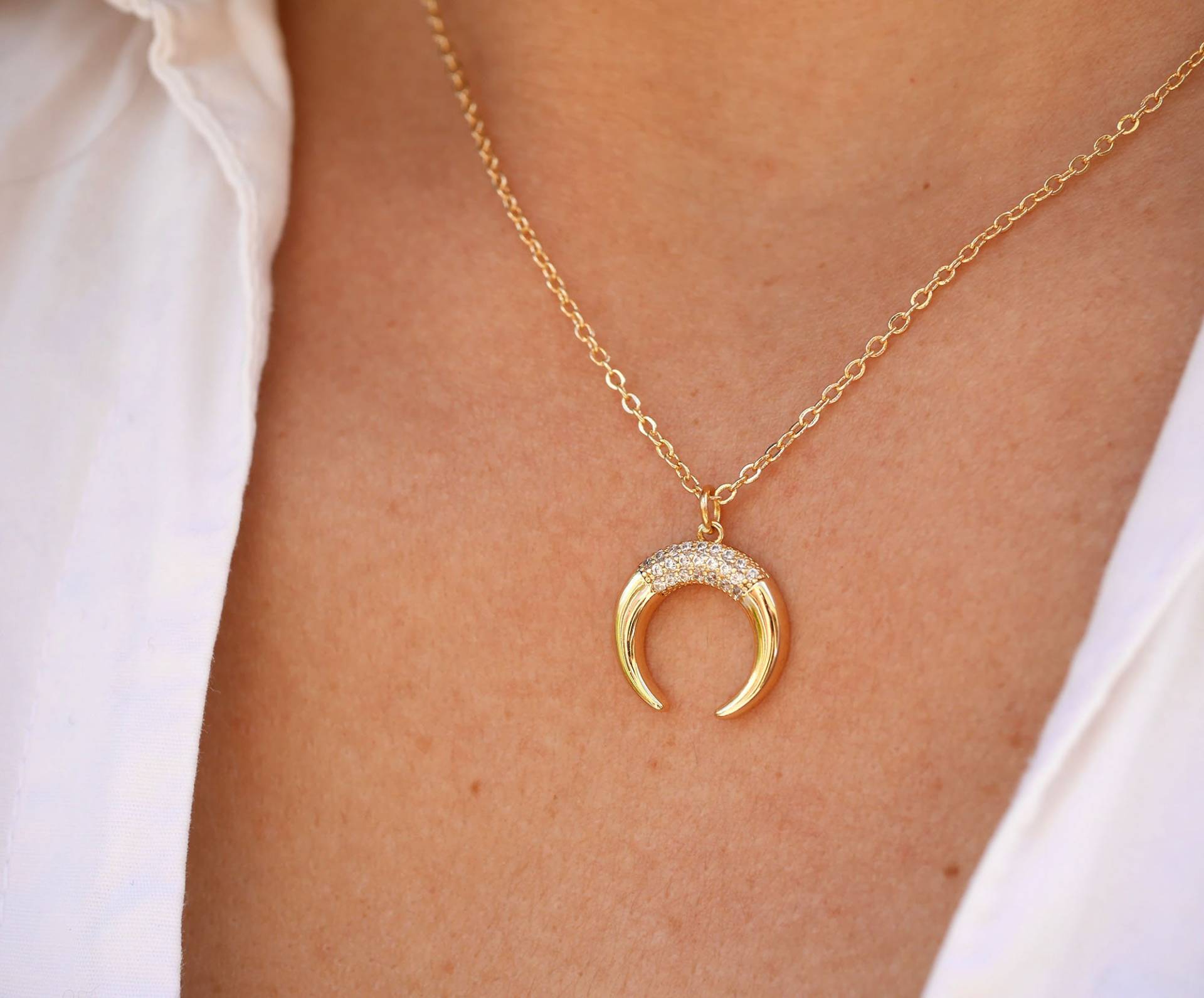 Vergoldete Halskette - Mond Golden Moon Schmuck Boho-Chic Boho Goldenen Anhänger Halbmond Zirk von silverbirdjewels