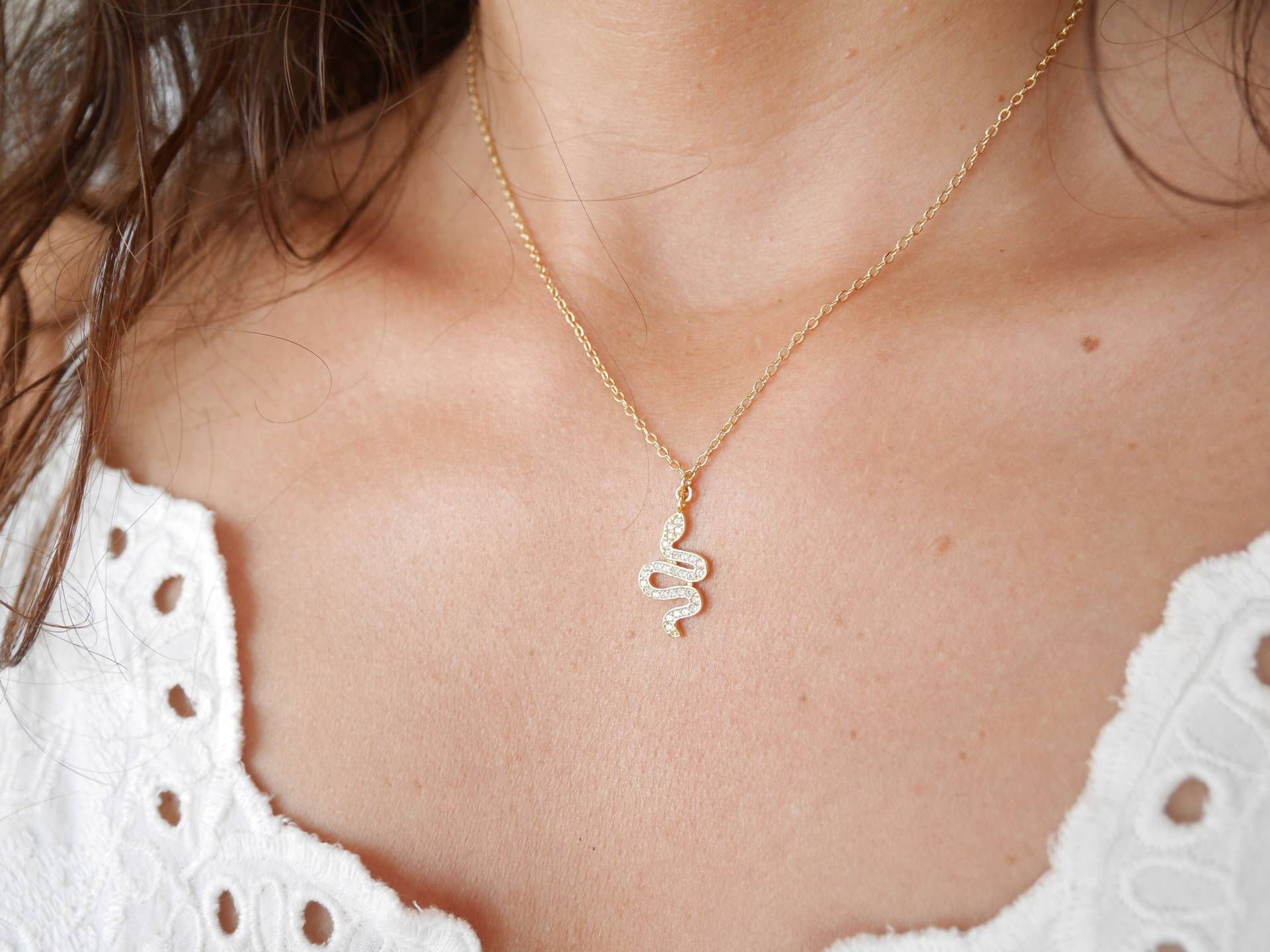 Vergoldete Halskette - Schlangenkette Goldene Schlange Tier Boho Kette Anhänger Diamanten Transparente Strasssteine von silverbirdjewels