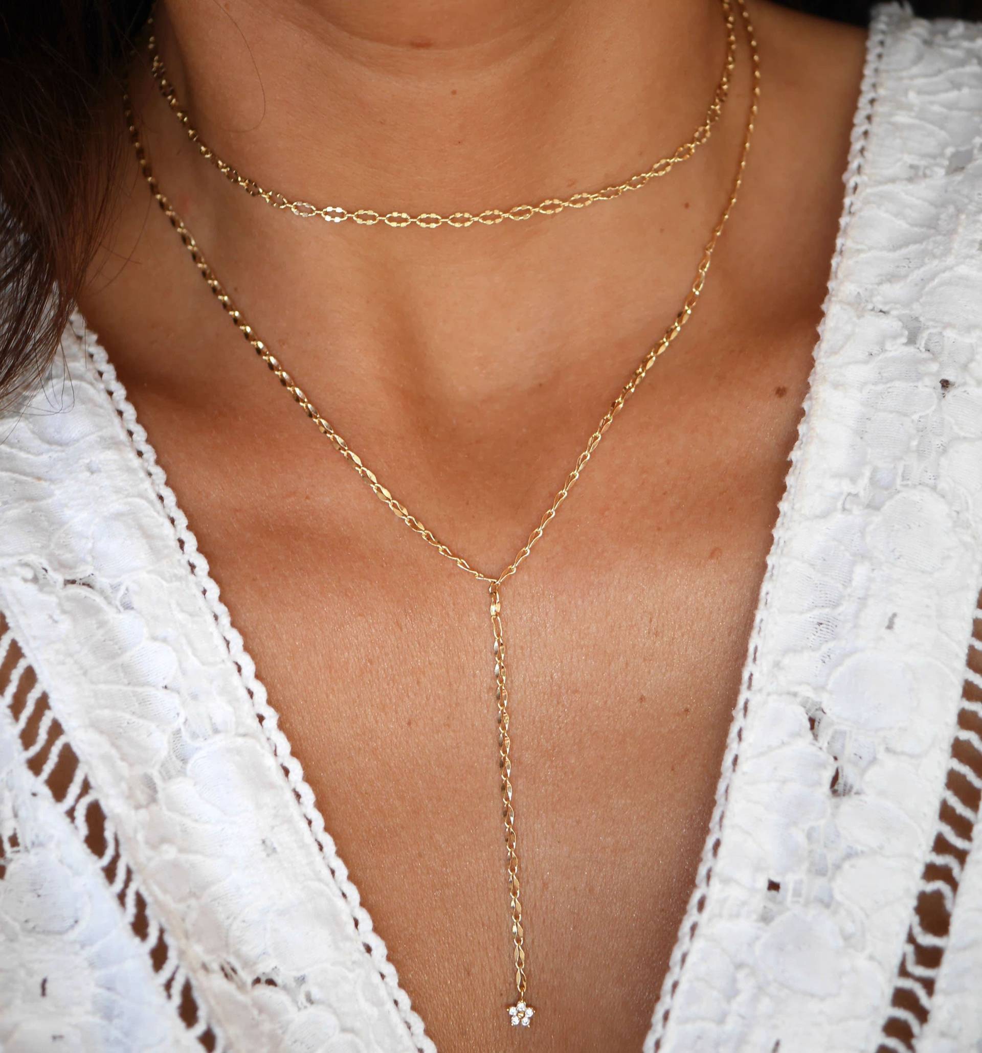 Set Aus 2 Langen Y-Lasso-Halsketten - Vergoldete Halskette Goldene Krawatten-Halskette Goldenes Halsband Dünne Strass-Stern-Halskette Lange von silverbirdjewels