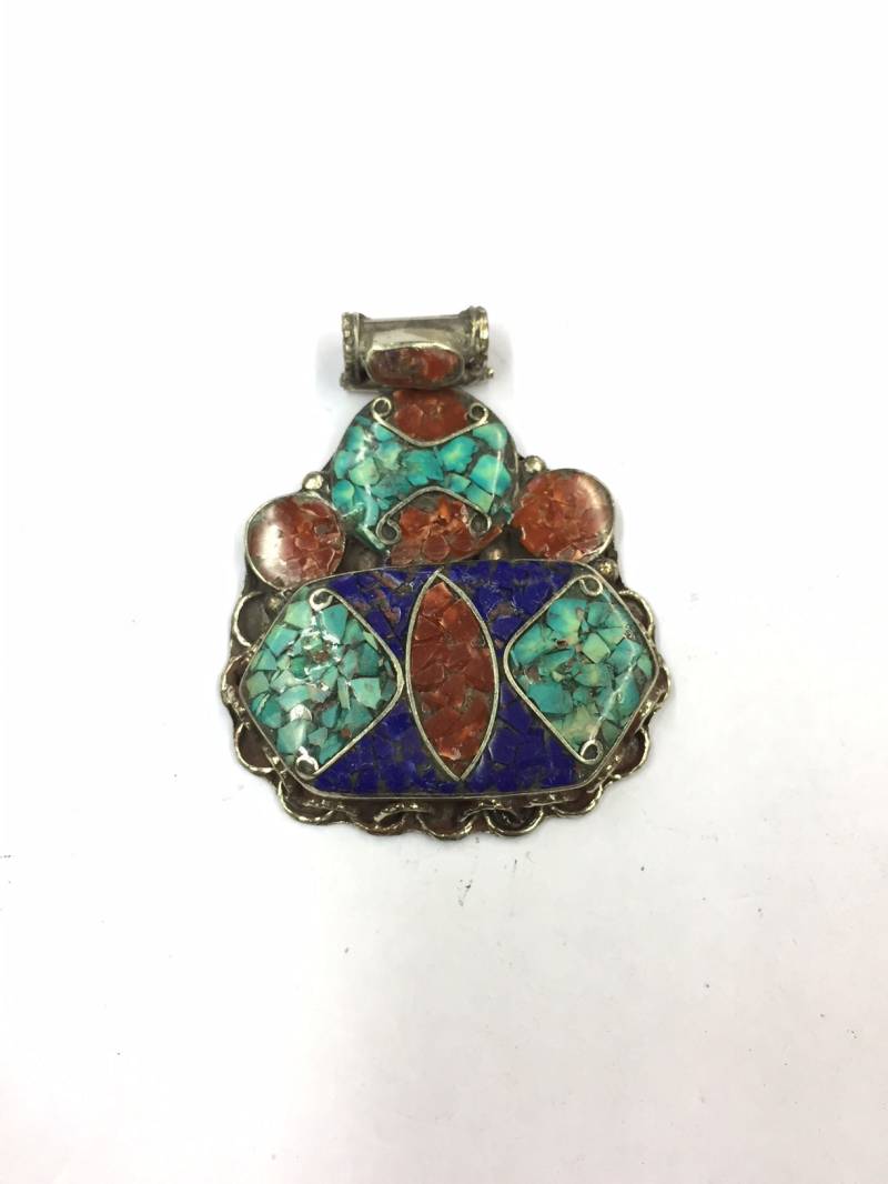 Wunderschöner Nepali Anhänger Türkis + Koralle Handmade von silvergemspalace