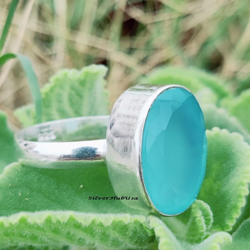 Aqua Chalcedon Ring ~ 925 Sterling Silber Blauer Stein Statement Schmuck Naturstein Ehering Geschenk Für Sie von silverhubusa
